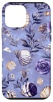 Coque pour iPhone 12 mini Violet Vintage Floral Coastal Summer Bleu Océan Coquillage