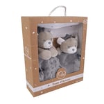 DODO D'AMOUR - Coffret Doudou Carré et Hochet - Ours - 012190 - Gris - Alvéolé - Naissance - Peluche - Bébé - 29 cm x 22 cm - À Partir de 0 mois