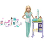 Barbie Clinic Playset, Brunette Doctor Doll, 30+ Play Pieces, 4 Play Areas & ​Baby Doctor Playset with Blonde Doll, 2 Infant Dolls, Exam Table and Accessories, Stethoscope, GKH23