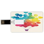 16G USB Flash Drives Credit Card Shape Watercolor Memory Stick Bank Card Style Hot Air Balloon Rainbow Colors Cute Heart Shapes Cheerful Happy Decorative,Sky Blue Yellow Pink Red Waterproof Pen Thumb