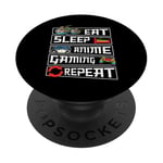 Eat Sleep Anime Gaming Japonais Kawaii Gamer Anime Lover PopSockets PopGrip Adhésif