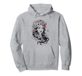 Floral Beauty Portrait Captivating Botanical Goddess Design Pullover Hoodie