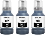 102 Encre Compatible avec Epson 102 Bouteille d'encre Multipack pour ET-2700 ET-2750 ET-2751 ET-2756 ET-2850 ET-2851 ET-2856 ET-3700 ET-3750 ET-4750 ET-4850 ET-4856 ET-15000 (3-Pack, 3 Noir)