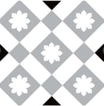 8 carreaux adhésifs motif fleur blanche sur fond gris L.10 x H.10 x l.0,4cm