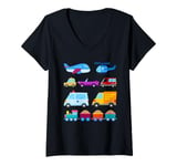 Womens Transportation Trucks Cars Trains Planes Helicopters Toddler V-Neck T-Shirt