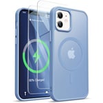 ORETECH Coque Magnétique pour iPhone 12 Compatible avec Mag-Safe, Translucide Mat Arrière Coque iPhone 12 avec 2 Verre Trempé Protection écran, Coque pour iPhone 12 Pro 6.1" Bleu Sierra