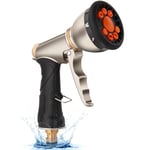 OFFCUP Pistolet d'arrosage Métal, 8 Modes Pistolet Arrosage de Jardin, Pistolet Arrosoir avec Débit d'eau Contrôlable pour Lavage de Voitures, Jardins, Plantes, Animaux domestiques, nettoyage de cour