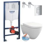 Grohe Pack WC Bâti-support Rapid SL + WC sans bride LIVEA Bello + Abattant softclose + Plaque Chrome (RapidSL-Bello-1)