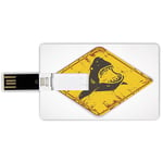 4G USB Flash Drives Credit Card Shape Shark Memory Stick Bank Card Style Caution Shark Sign Sharp Teeth Animal Ocean Danger Do Not Swim Illustration Decorative,Earth Yellow Grey Waterproof Pen Thumb