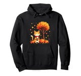 Cute Cat Holding Iced Coffee Under Fall Tree Autumn Season Pullover Hoodie