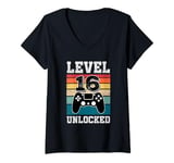 Womens Level 16 Unlocked 16 Year Old Gamers 16th Birthday Gaming V-Neck T-Shirt