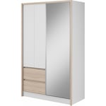 Armoire de rangement sara 134 cm Porte Coulissante Miroir 2 Tiroirs Blanc Mat / Chêne Sonoma