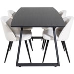 IncaBLBL ensemble table, table extensible longueur cm160 / 200 noir et 4 Velvet chaises Velours côtelé beige, noir.