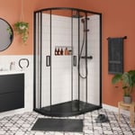 Paroi de douche avec receveur accès d'angle 80 x 120 cm, droite, portes coulissantes, profilés noir, GoodHome Ledava