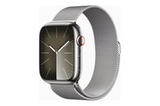 Apple Watch Series 9 (GPS + Cellular) - rostfritt stål i silver - smart klocka med milanesisk loop - silver - 64 GB