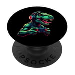 Gaming Dinosaurs- Le T-rex joue aux jeux vidéo PopSockets PopGrip Adhésif