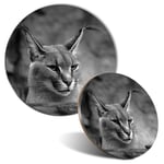 Mouse Mat & Coaster Set - BW - Caracal African Lynx Cat  #38979