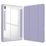 FINTIE Coque pour Samsung Galaxy Tab S8 Plus 2022 / Tab S7 FE 2021 / Tab S7 Plus 2020 12.4” - Housse Transparente Claire Etui Antichoc Pochette Veille/Réveil Automatique, Lilas