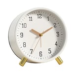 SHISEDECO Réveil avec rétroéclairage, 11,4 cm, analogique, sans tic-tac, silencieux, petite horloge de bureau avec chiffres arabes, horloge de table ronde à piles pour salon, chambre à coucher (blanc)