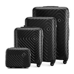 WITTCHEN Cube line Luggage Set of 4 suitcases Geometric Textured ABS Telescopic Handle Combination Lock 4 Wheels Size (S+M+L+Cosmetic case) Black