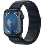 Apple Watch Series 9 (GPS + Cellular) 41 mm keskiyönsininen alumiinikuori ja keskiyönsininen Sport Loop -ranneke (MRHU3)