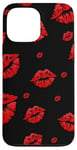 Coque pour iPhone 13 Pro Max Rouge à lèvres Red Kisses Cute Women sur fond noir