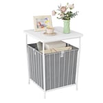 WOLTU Table Basse Carrée, Table de Chevet avec Rangement, Table d'Appoint avec Panier en Tissu, Petite Table pour Salon, Chambre à Coucher, en Bois d'Ingénierie et Métal, Blanc, 40x40x50cm, BTS11ws