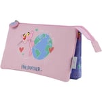 DOHE - School Pencil Case 3 Compartments - Zipper Closure, Official License, Durable Polyester, 23x12x2.5 cm, School Supplies - Pink Panther ecoPink - Pink