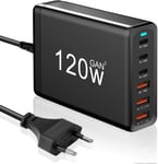 Chargeur Usb C Rapide 120W, Gan Chargeur Secteur Usb Multiple 3 Usb C+3 Usb-A, Chargeur Rapide Station De Charge Adaptateur Compatible Avec Macbook Pro/Air, I-Pad, I-Phone, Galaxy, Huawei