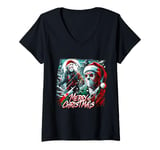 Womens Merry Christmas Festive Slasher Candy Cane Menace V-Neck T-Shirt