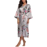 GROPC Women Satin Dressing Gown,Valentines Day Sexy Lingerie Silk Silky Peacock Print Babydoll Kimono Bridal Wedding Long Robe Dress Bathrobe Nightie Sleepwear For Friend Gift,Gray,3Xl