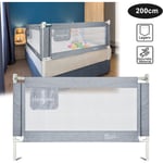 Uisebrt - Barrière de lit pour Enfant 200 cm - Protection Anti-Chute - Réglable en Hauteur - pour lit Familial et lit d'enfant - Gris