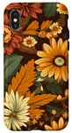 Coque pour iPhone X/XS Orange Boho Groovy Motif floral des années 70