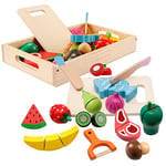 Jouet en Bois Accessoire Cuisine Enfant, Jouets éducatifs de Simulation de Cuisson de légumes Fruits et de Viande pour garçons et Filles de 3+ Ans