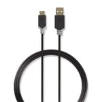 Nedis USB-kabel | USB 2.0 | USB-A Hane | USB-C™ Hane | 60 W | 480 Mbps | Guldplaterad | 1.00 m | Rund | PVC | Antracit | Kartong med fönster