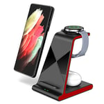 Aukvite Wireless Charger 3 in 1, Fast Wireless Charging Station Dock for Samsung S23/S22 Ultra/S21/S21+/S10/S9/Galaxy Z Fold 4/flip 4 and Galaxy buds, Watch Charging Station for Galaxy watch 5/4(Red)