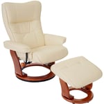 Fauteuil relax fauteuil tv pivotant avec repose-pieds en cuir véritable crème cadre en bois couleur miel 040007832