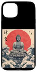 Coque pour iPhone 15 Plus Kamakura Grande statue de Bouddha vintage japonais Art sur bois