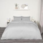 OHS Satin Stripe Kingsize Duvet Set, Quilt Covers Bedding Luxury Microfibre King Size Duvet Cover with Pillowcases Ultra Soft Decorative Modern Bedding, Silver