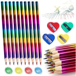 Crayon arc-en-ciel, 42 crayons arc-en-ciel pour enfants avec taille-crayon 4 pièces, crayon de couleurs arc-en-ciel 4 en 1, crayon multicolore,