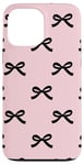 Coque pour iPhone 13 Pro Max Fond rose avec nœuds noirs mignons