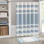 Madison Park Rideau de Douche en Tissu gaufré avec Gestion de l'humidité Scotchgard 3M, Rideaux de Douche Modernes de qualité Spa pour Salle de Bain, Standard, 182,9 x 182,9 cm, Bleu