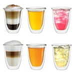 Creano Double Walled Coffee Glasses 400ml - Insulated Latte Macchiato Cups - Cappuccino, Tea - Handmade Heat Resistant XXL Mugs - 6 pcs (Pack of 1)