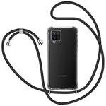 SAMCASE Coque avec Cordon pour Samsung Galaxy A12 4G/M12, Transparent Silicone Collier Réglable Téléphone Étui Portable Lanière Housse, Noir