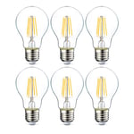 Amazon Basics Lot de 6 ampoules LED Culot Edison à vis E27 4.3 W (équivalent 40 W) Filament transparent Intensité non variable, blanc chaud