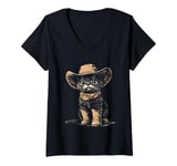 Womens Black Cat in Cowboy Boots V-Neck T-Shirt