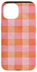 Coque pour iPhone 15 Motif à carreaux vintage rose avec couleur unie orange rouille