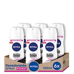 NIVEA Black & White Invisible Original Spray Pocket en pack de 6 (6 x 100 ml), Déodorant Femme avec protection 48h, Déodorant Anti-transpirant pour Soin Femme