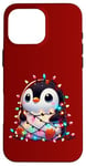 iPhone 16 Pro Max Christmas Penguin with Light Strings Clumsy Cute Entangled Case