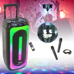 Pack Enceinte Lumineuse Karaoke USB Bluetooth MS-MAGIC-SOUND1000 1000W 2 Micros TWS - Boule Disco Motorisée - Fête Anniversaire